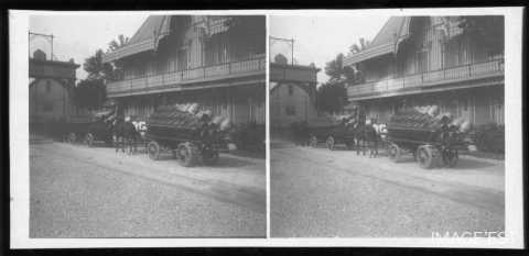 Chariots devant le chalet de la tonnellerie Adolphe Fruhinsholz (Nancy)